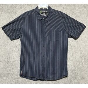 Quick Silver Button Up Shirt Mens Sz L Comfort Fit Grey Stripe Skate Surf Board